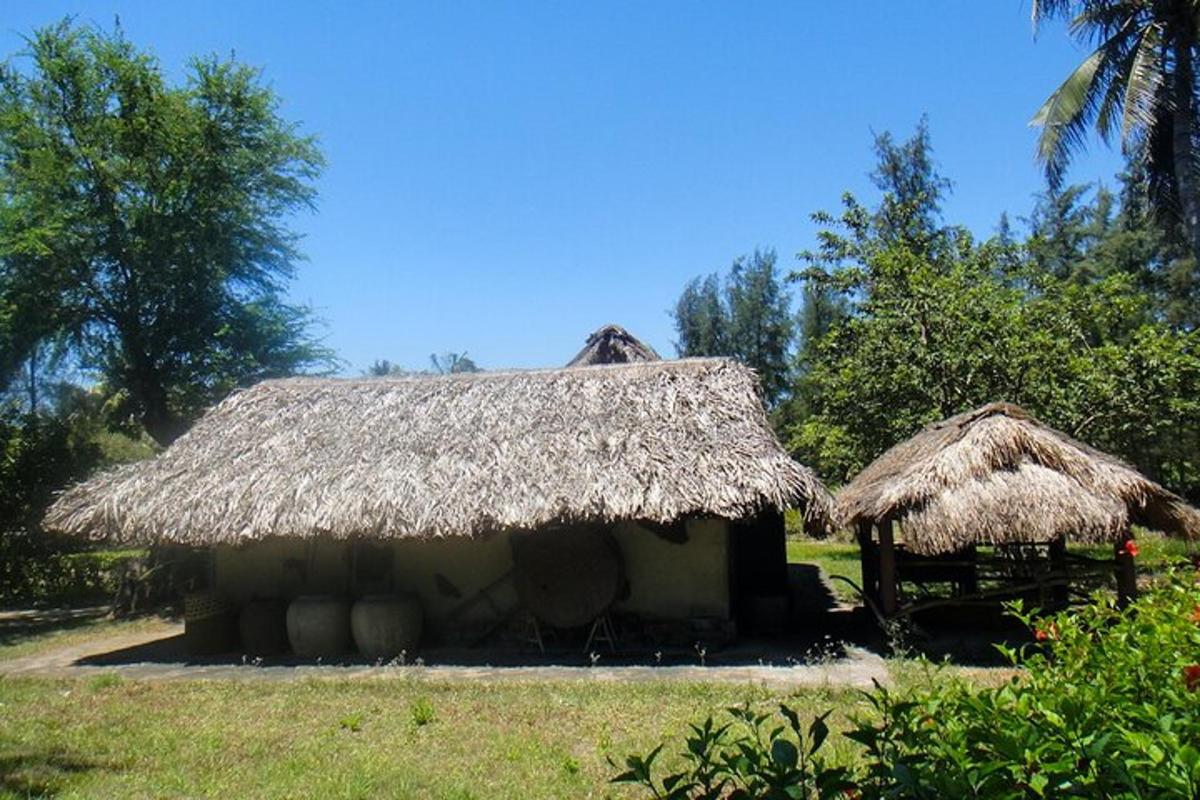 una petita cabana amb teulada de palla i herba