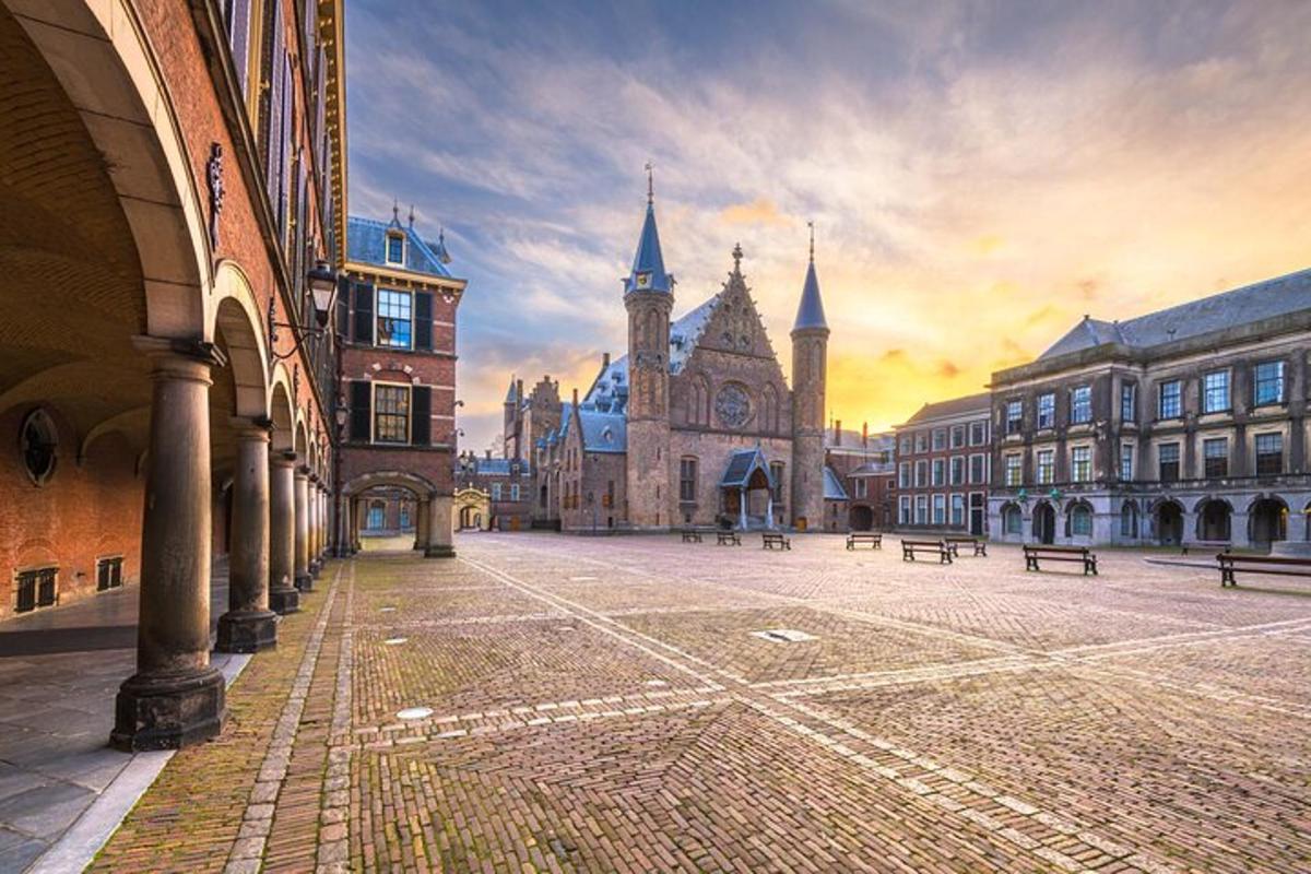 a city street with buildings and a clock tower