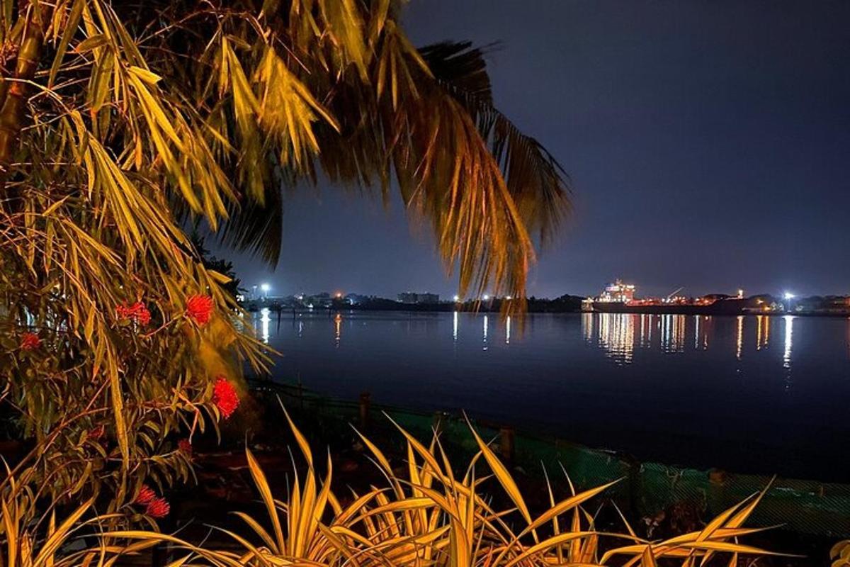 a view of a body of water at night