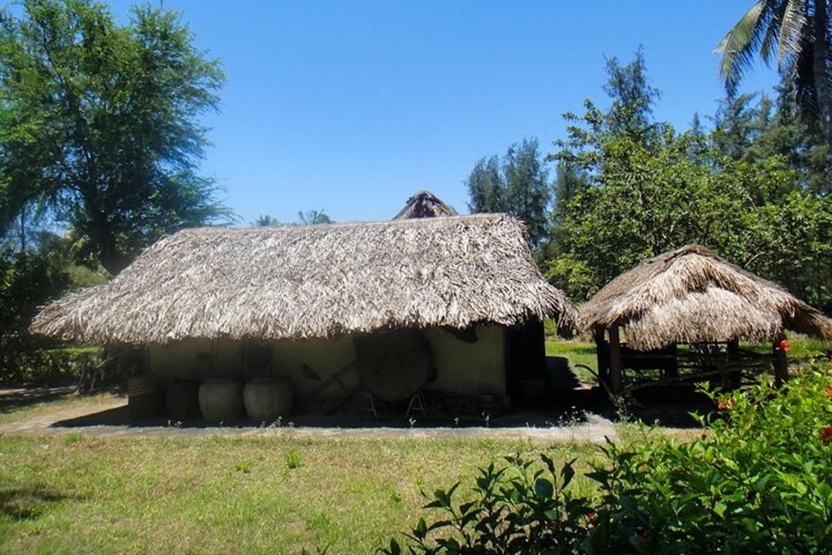 une petite cabane avec un toit de chaume dans un champ