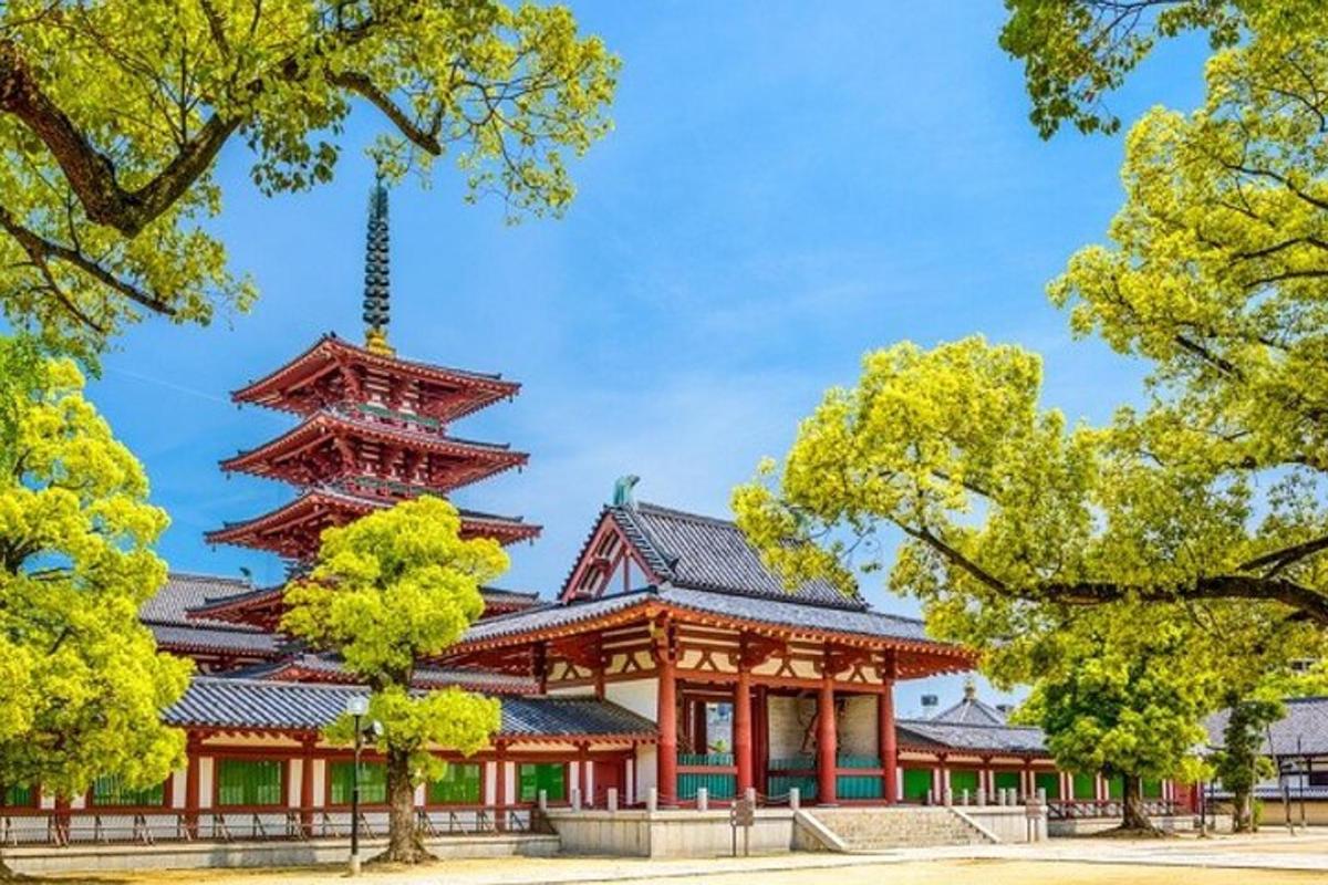 木々のある公園にある寺院