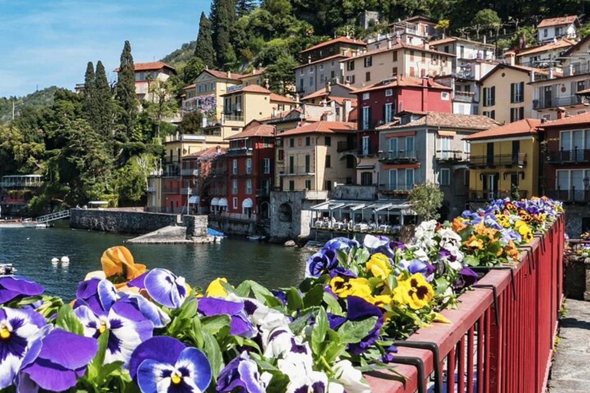a bunch of flowers on a fence next to a river