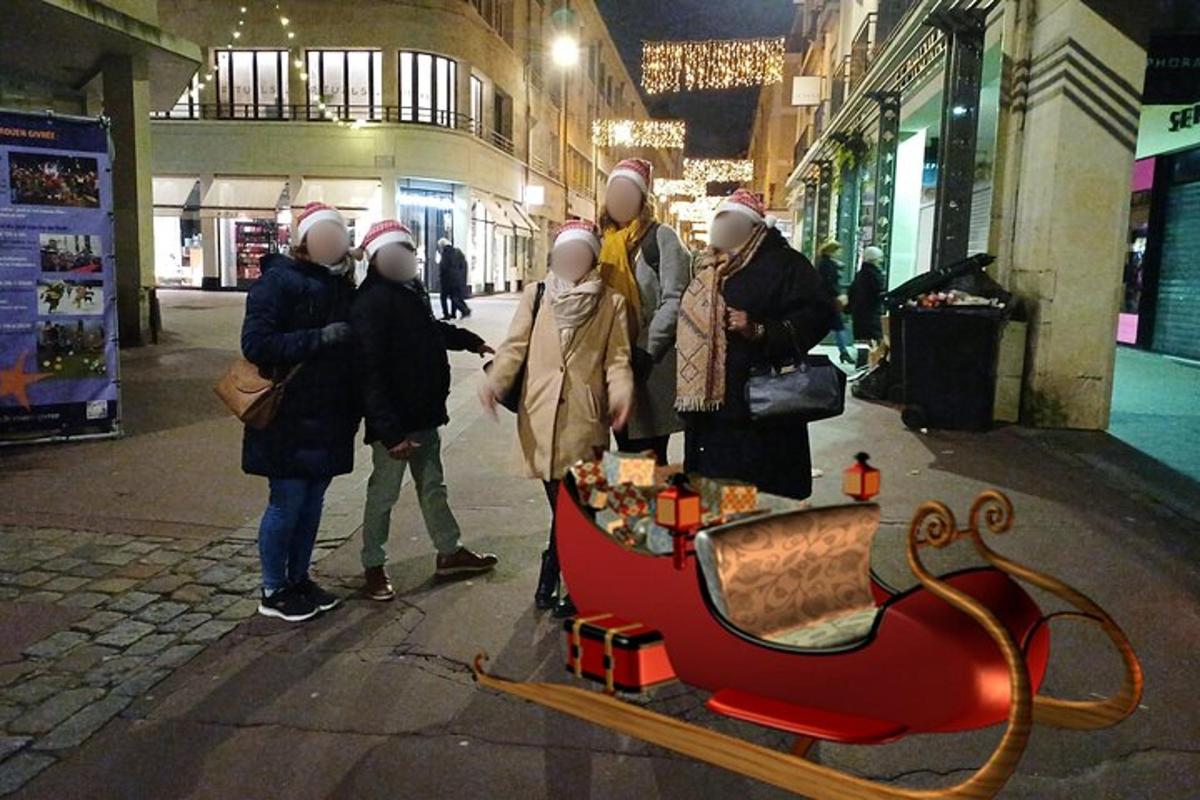 a group of people standing next to a snow pulled sled