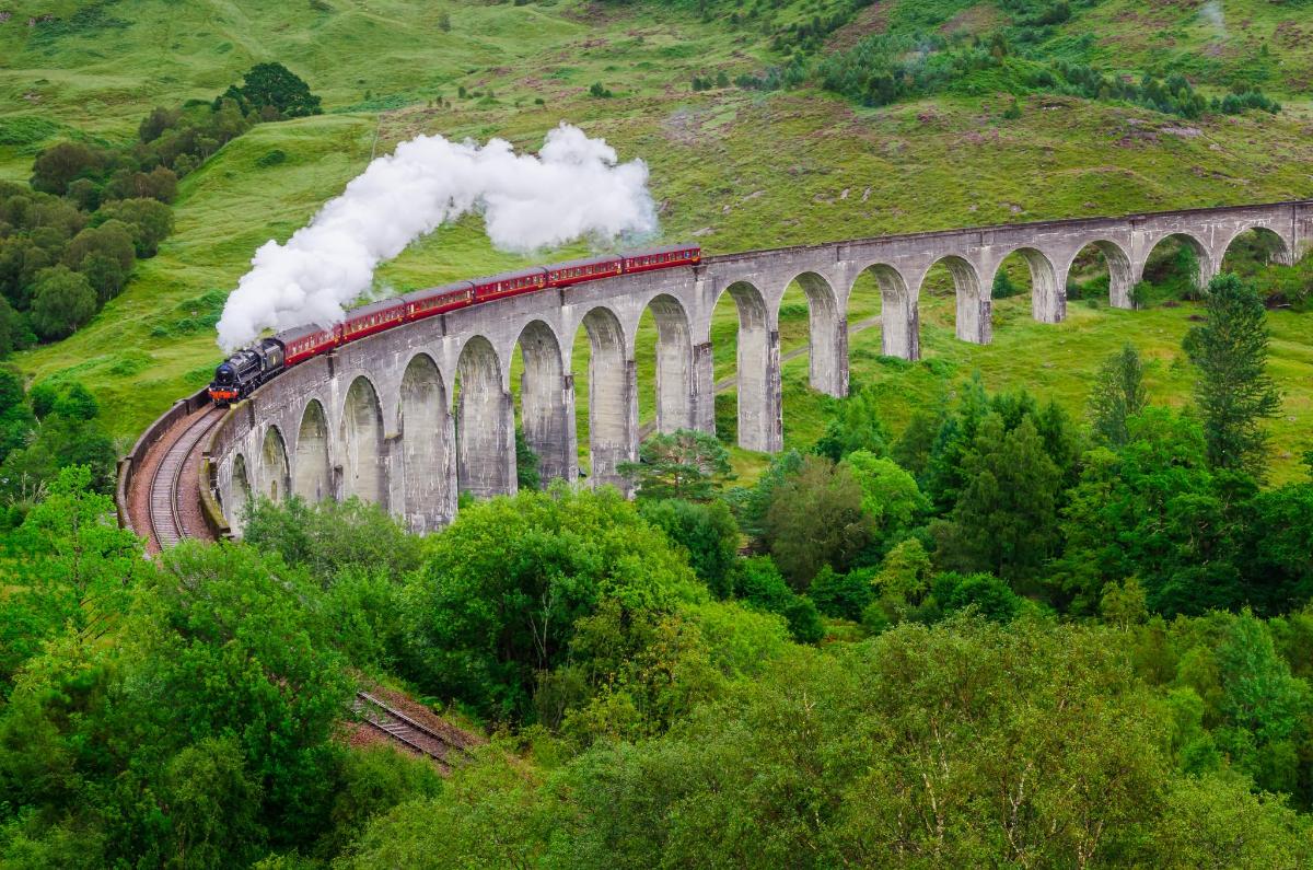 un treno su un ponte con del fumo in arrivo