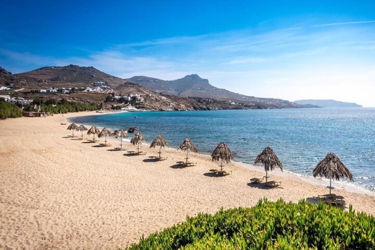 peščena plaža s senčniki in ocean