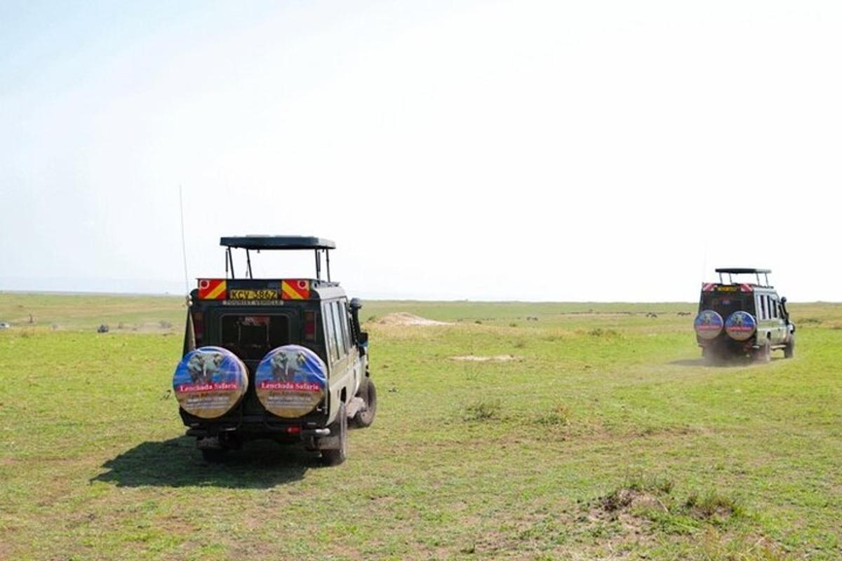 two vehicles parked in a field in a field