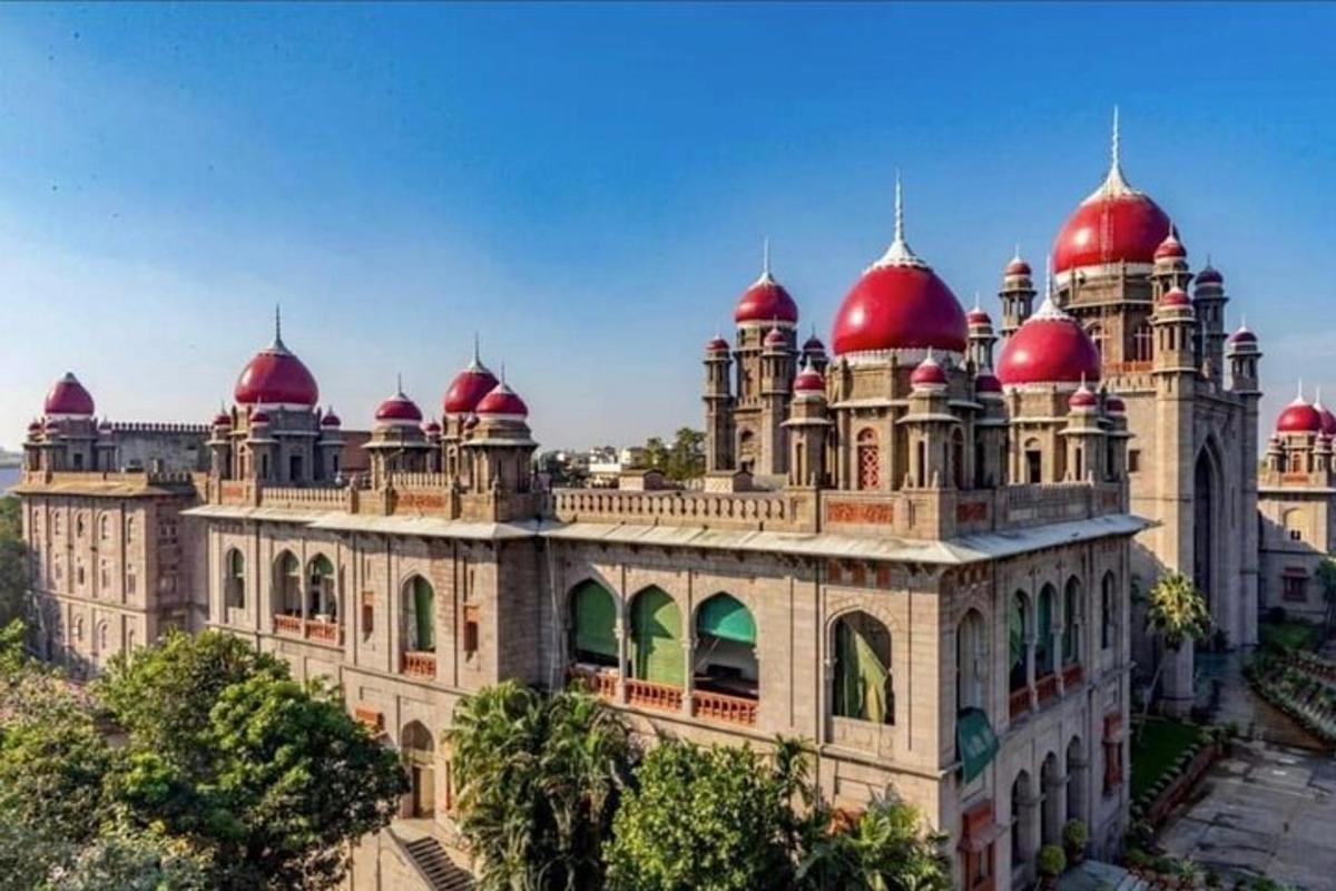 a building with red domes on top of it