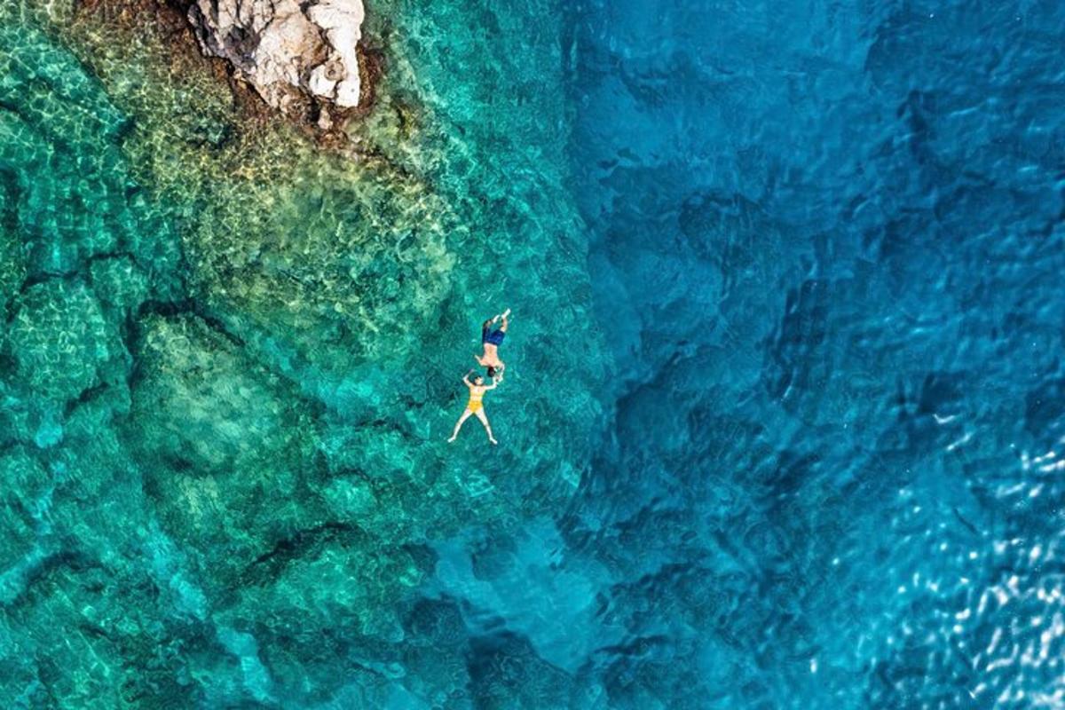 一个人在海里游泳的俯视图
