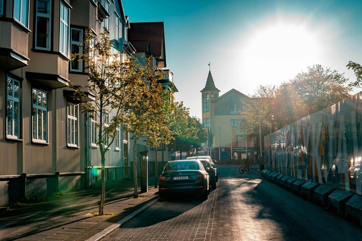 a car parked on a street next to buildings