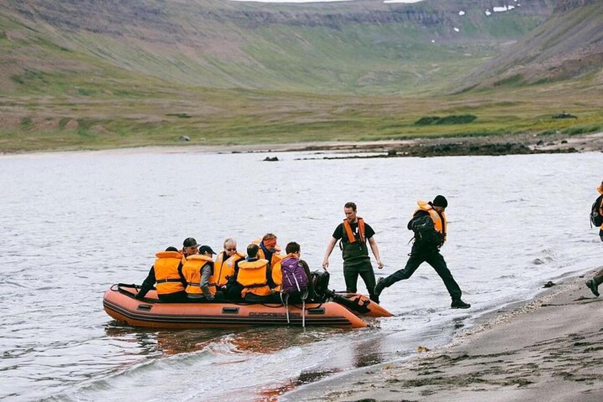 a group of people on a raft in the water