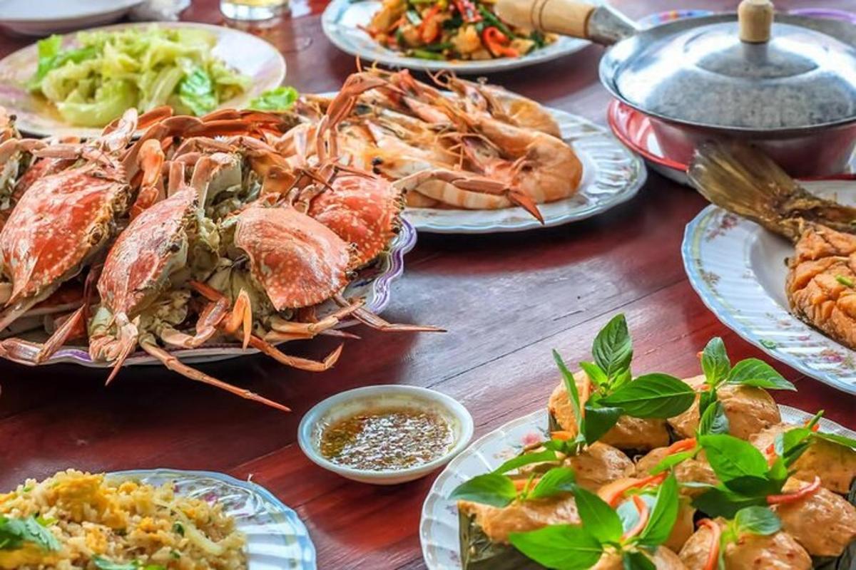 a table with many plates of food on it