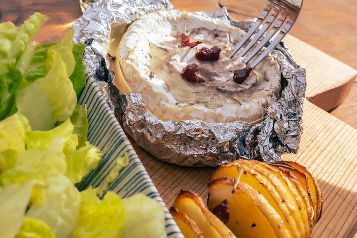 a plate of food with a pie and a fork