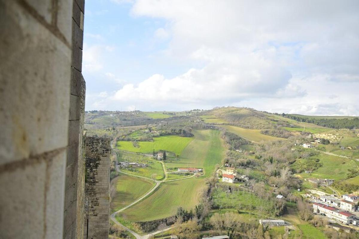a view of the countryside from the tower of a castle