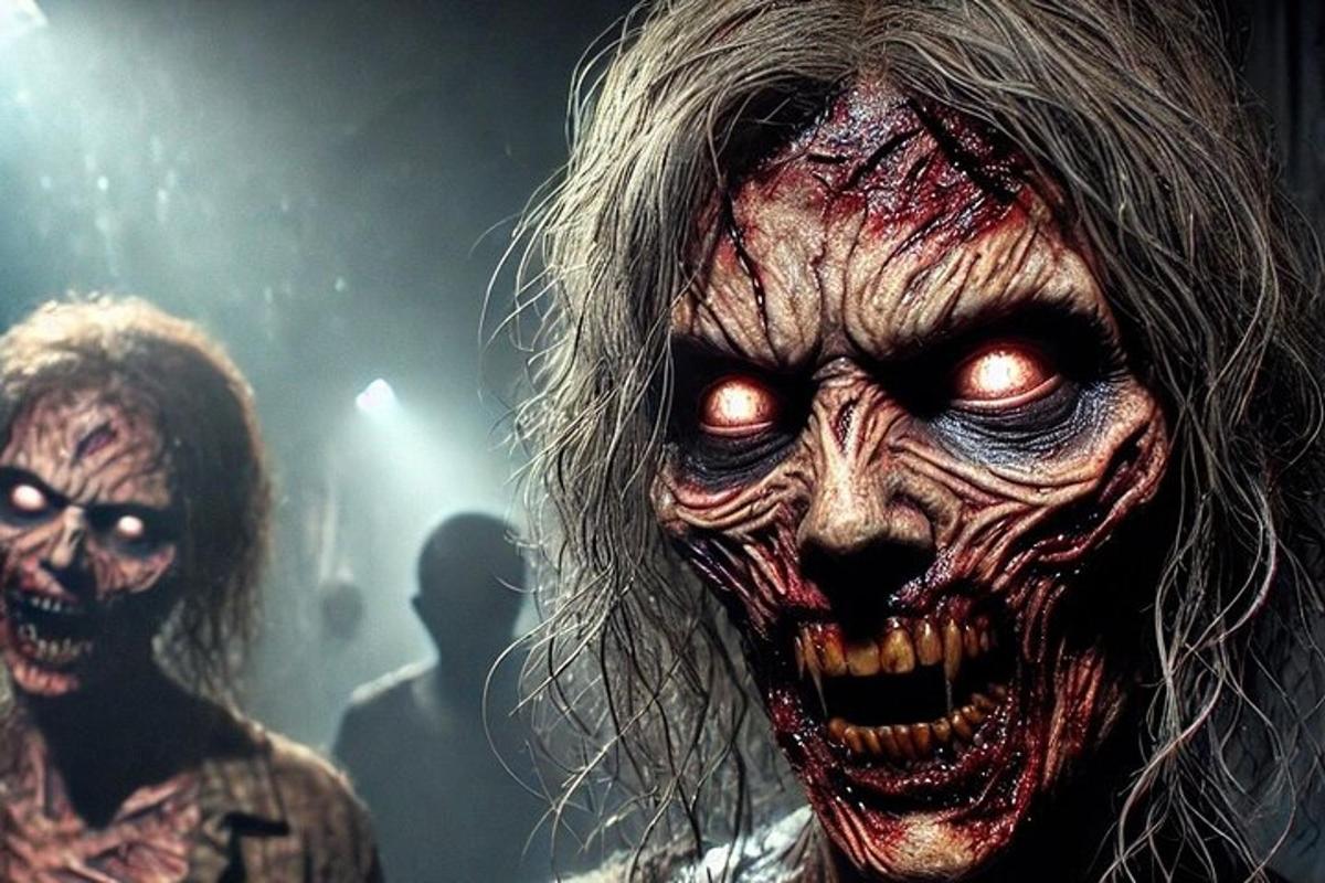 two zombies are standing in a room