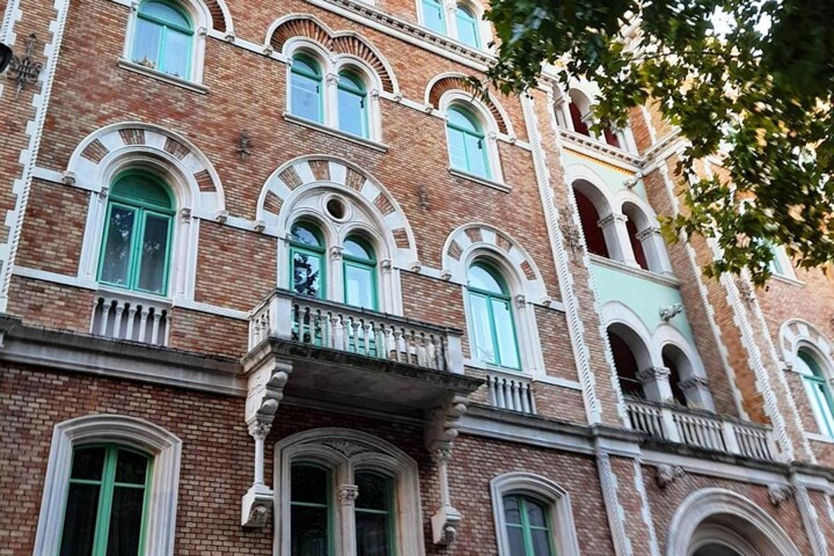a large brick building with a balcony on it