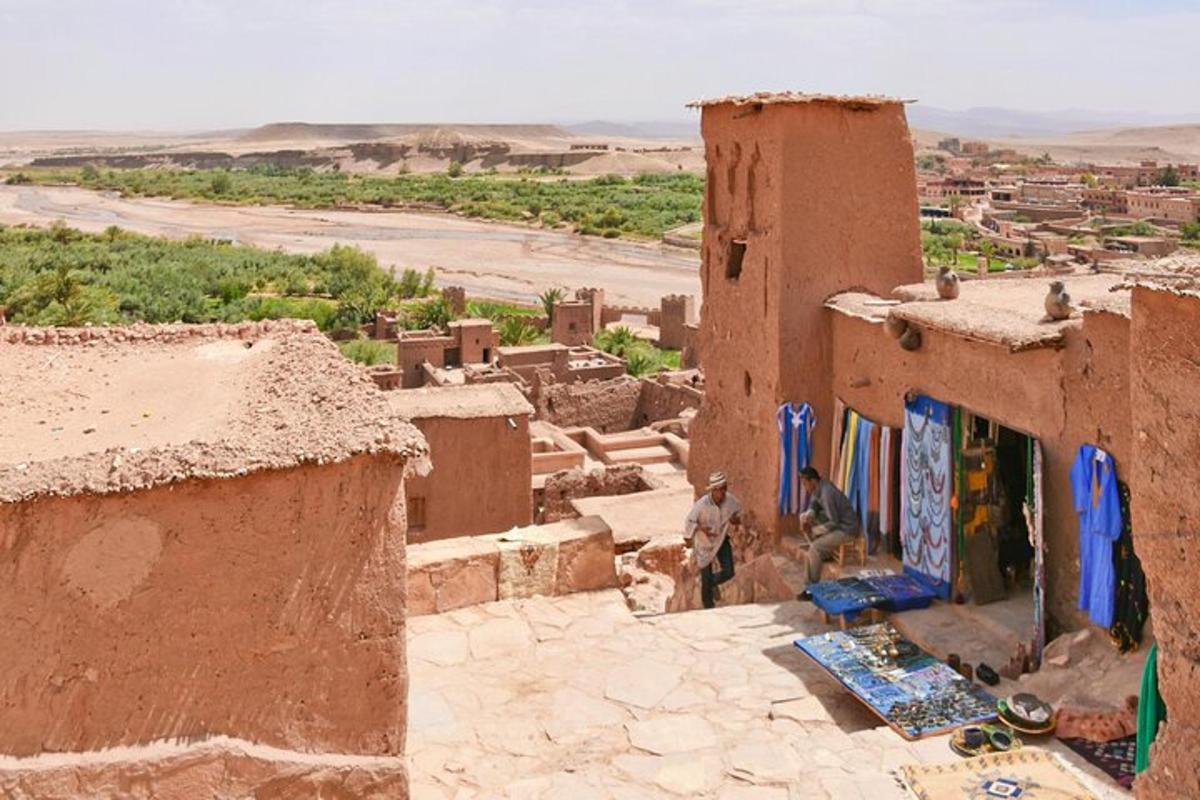 an aerial view of a village in the desert