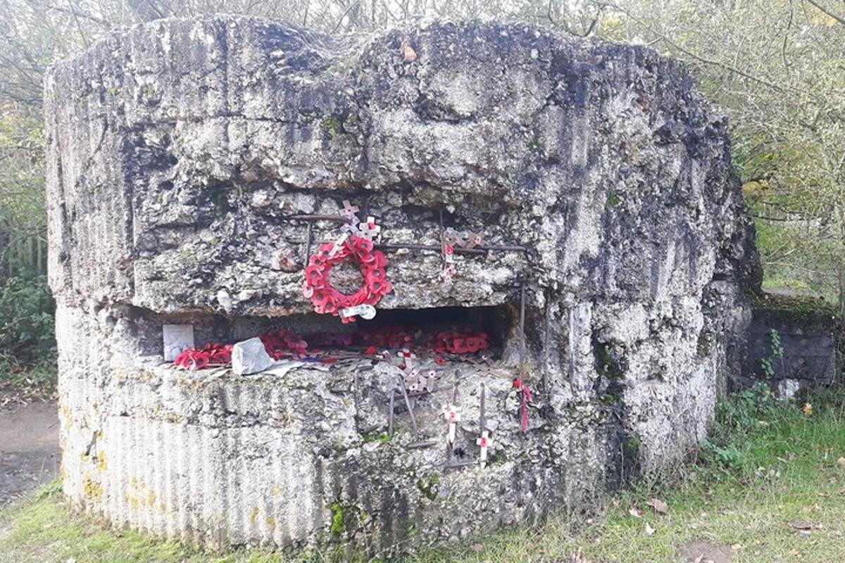 kamniti zid z grobom, na katerem je bilo poslikano rdeče cvetje