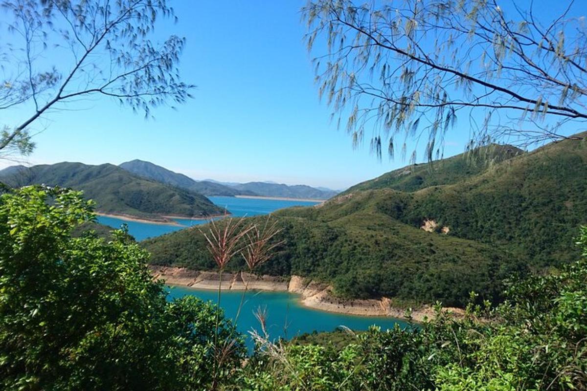 Una vista de un río con colinas al fondo.
