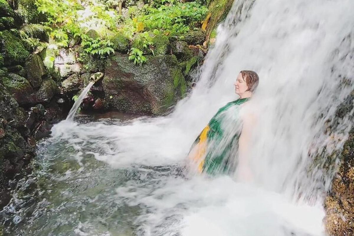 un uomo in piedi davanti a una cascata