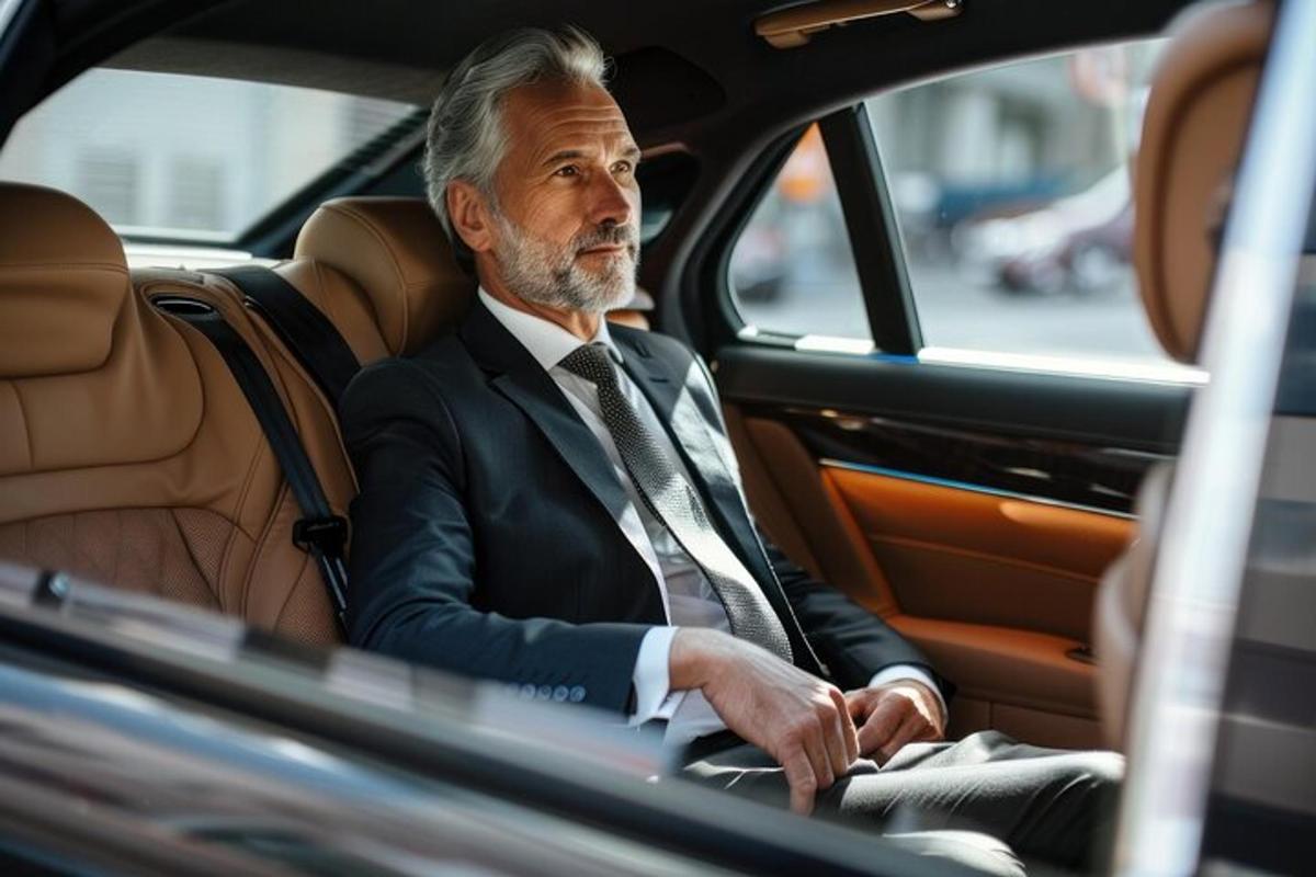 muškarac u odijelu sjedi u automobilu