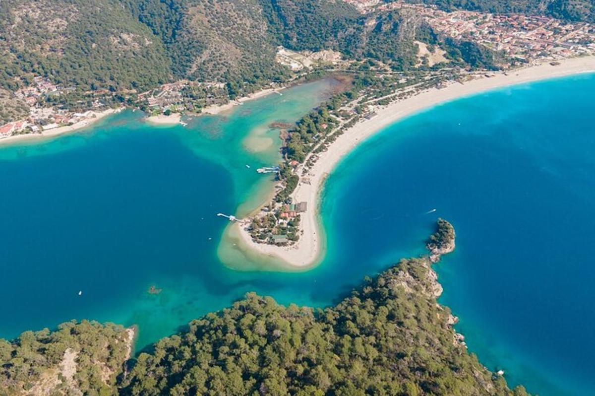 una vista aerea di una spiaggia e dell'oceano