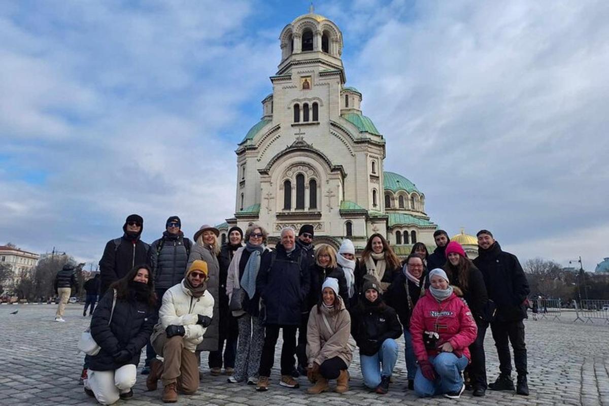 a group of people standing in front of a building