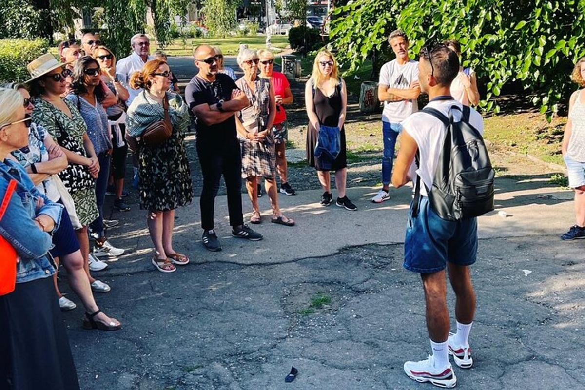 a group of people standing around in a crowd