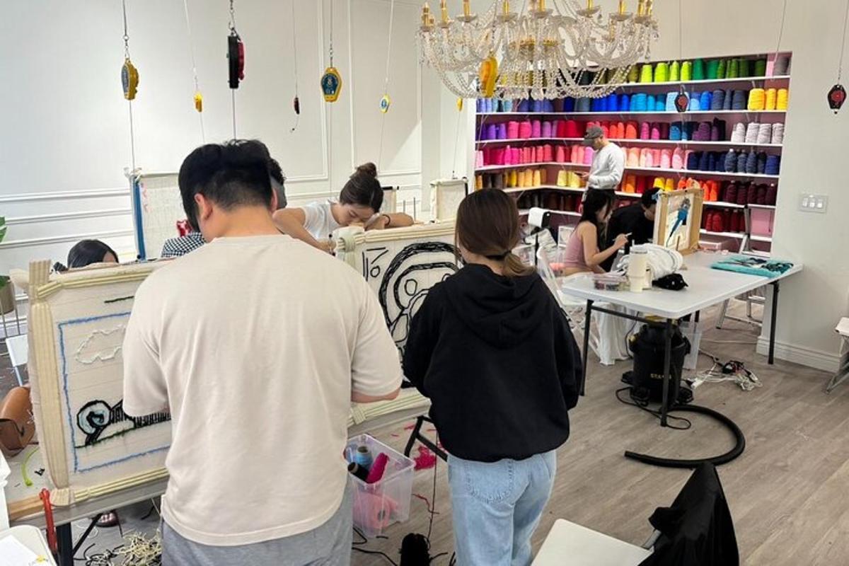 a group of people working in a room