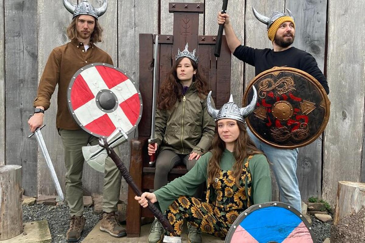 a group of people dressed up in viking costumes