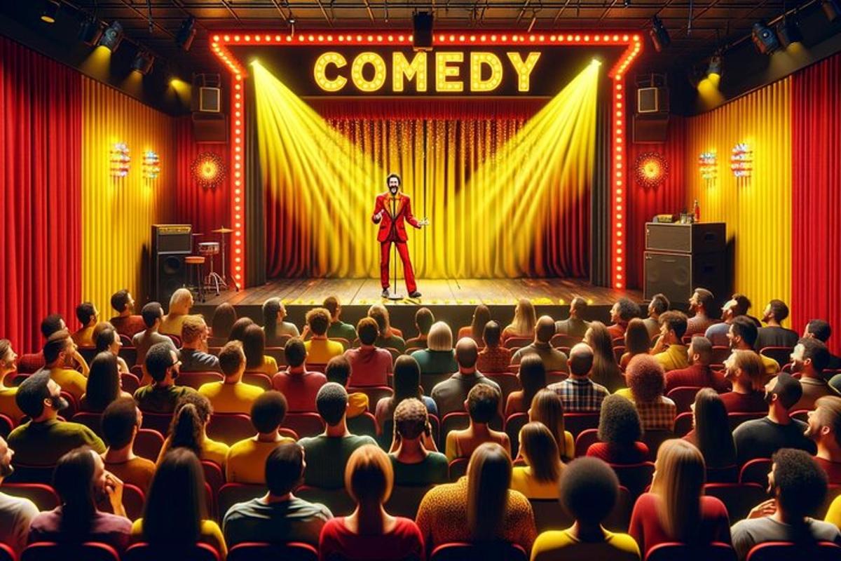 a man standing on a stage in front of a crowd