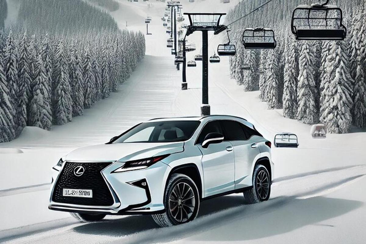 um crossover Lexus RC branco dirigindo por uma estrada