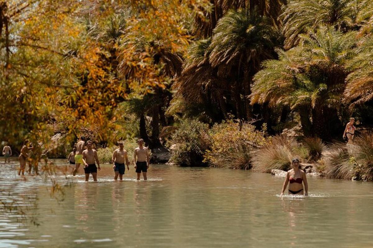a group of people standing in the water