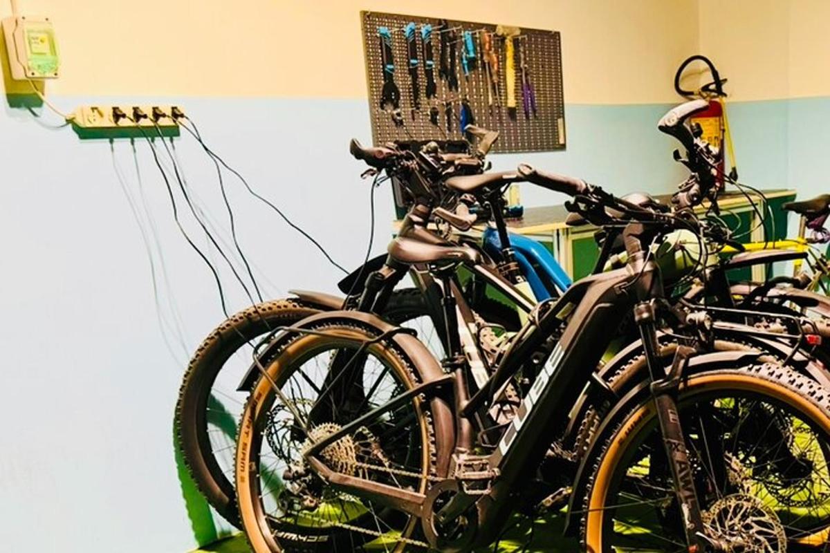 a group of bikes parked in a room