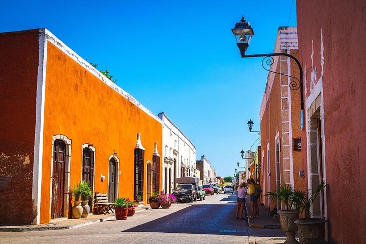 a city street with people walking down the street