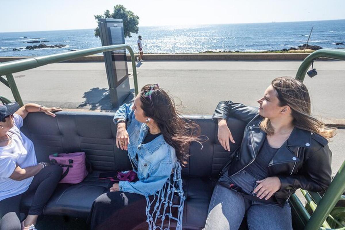 a group of women sitting on the back of a bus