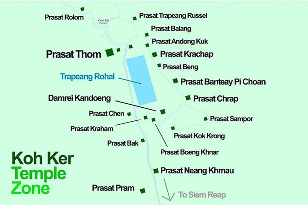 Un mapa de la zona del templo de Koh Ker