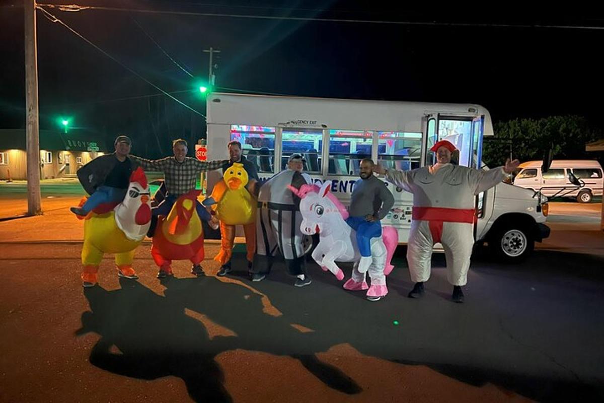 a group of people standing in front of a food truck