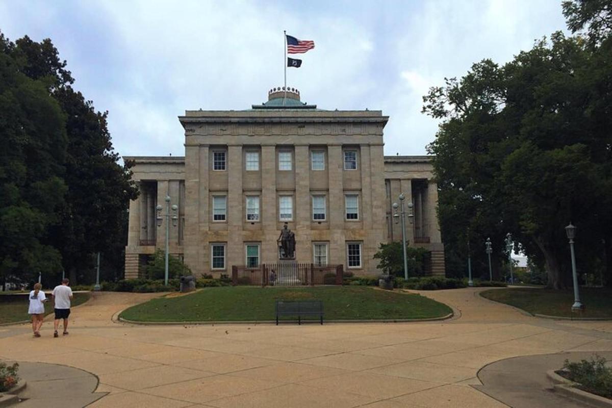 a large building with a flag on top of it