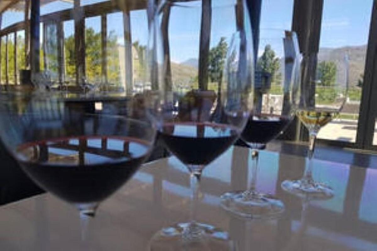 un gruppo di bicchieri da vino appoggiati su un tavolo