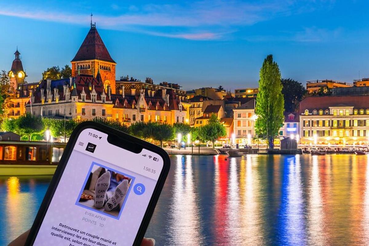 egy személy a kezében egy mobiltelefonnal a folyó előtt