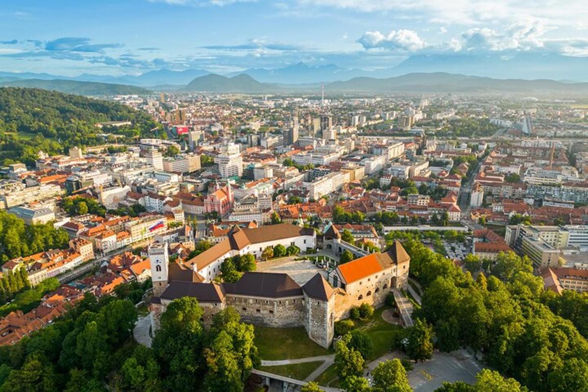 an aerial view of a city with buildings