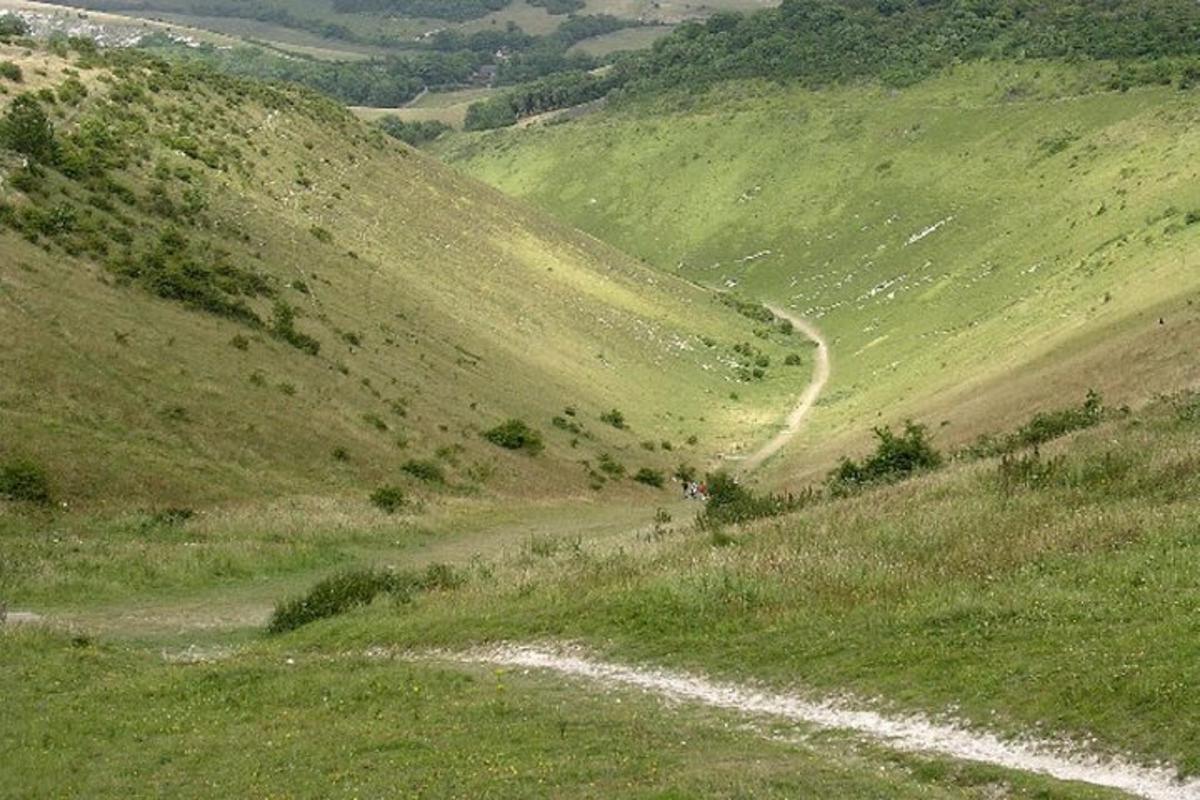 una strada sterrata su una collina erbosa con una strada