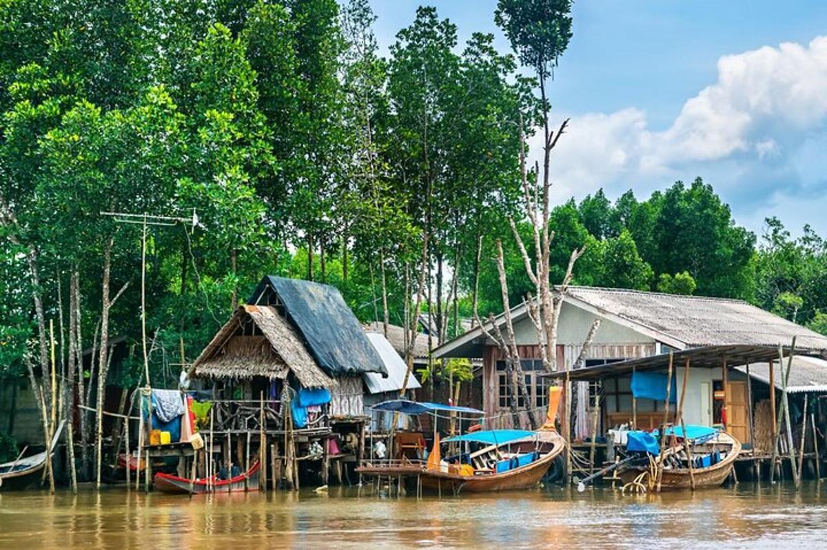un grupo de casas en un cuerpo de agua
