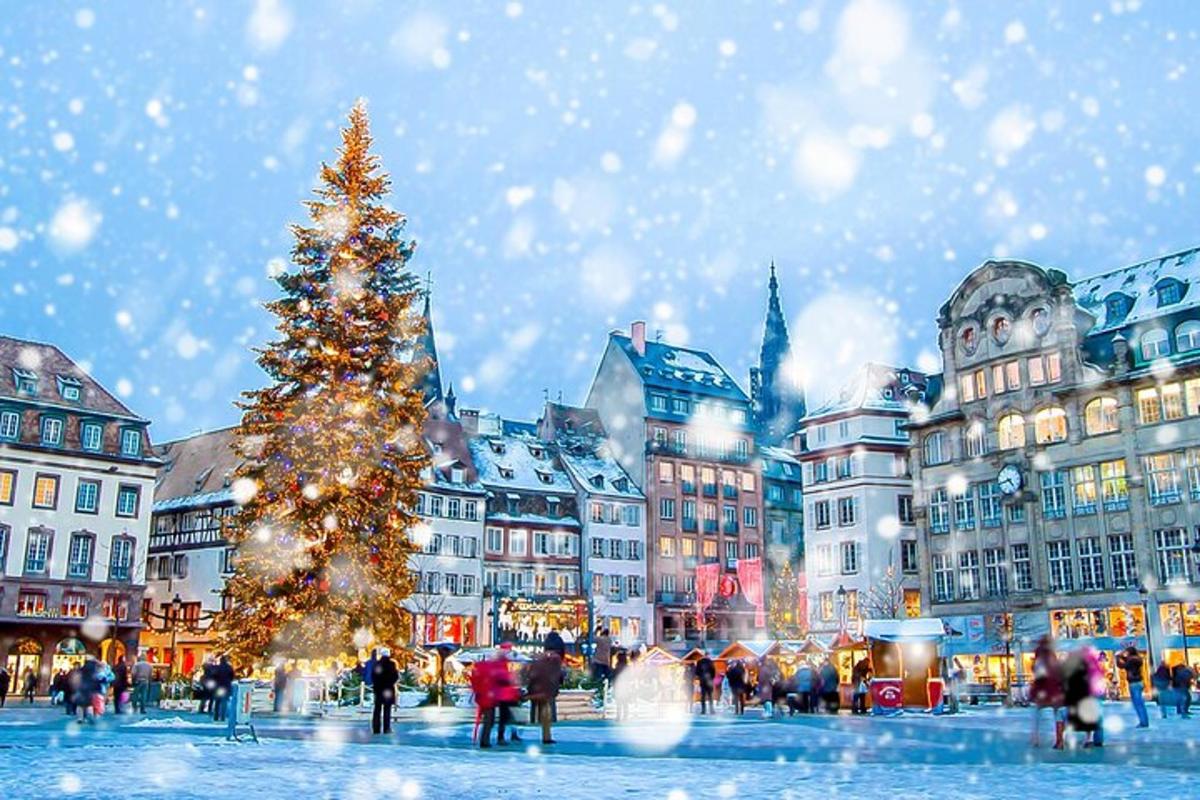 một cây thông Noel ở giữa thành phố