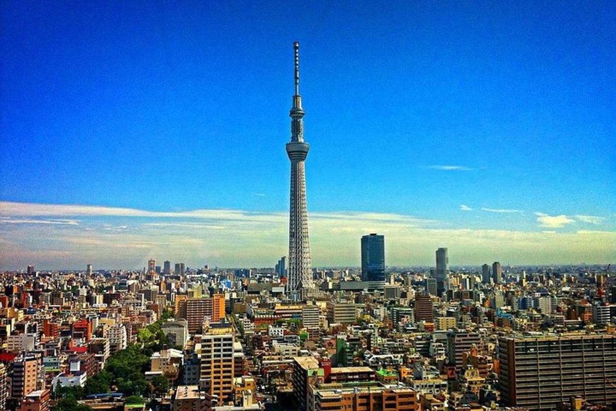 a view of a large city with a tall tower