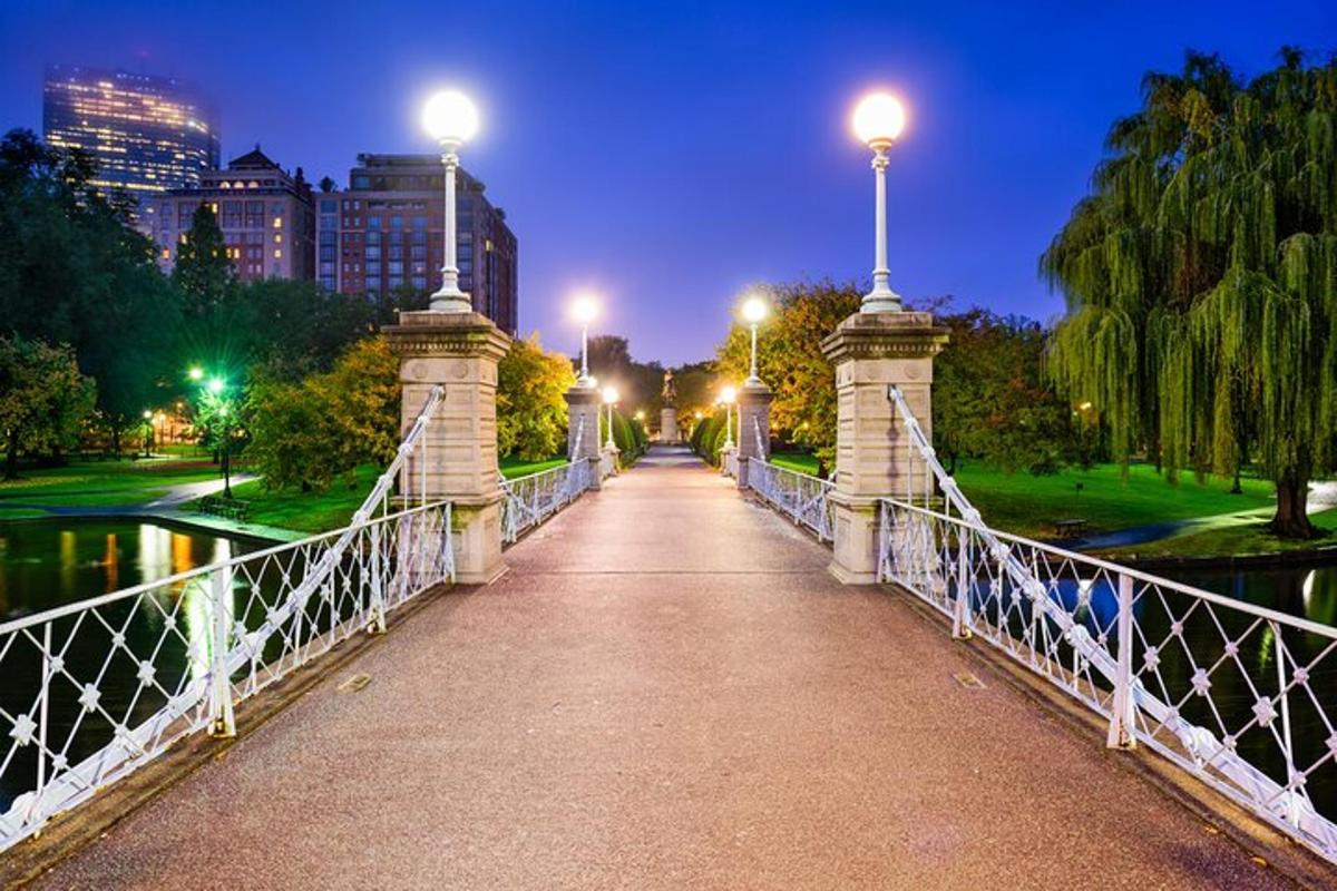 a bridge over a river at night with lights on