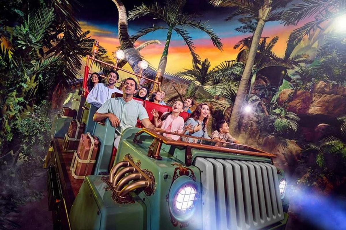 a group of people riding on a roller coaster