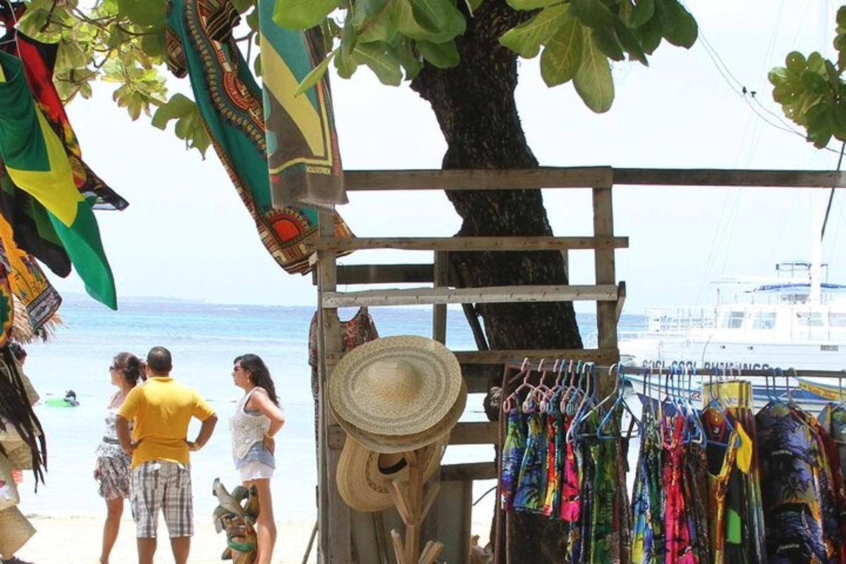 sekelompok orang berdiri di pantai di samping pohon