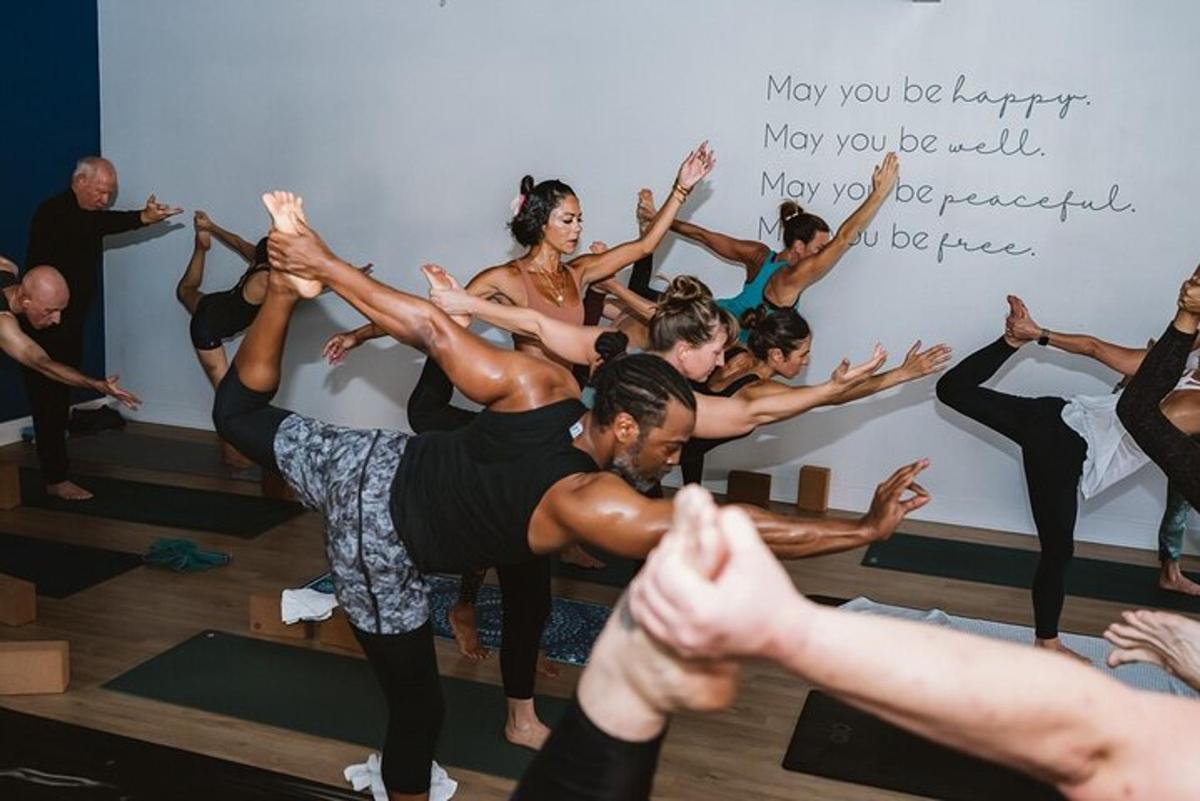 un grupo de personas haciendo una clase de yoga