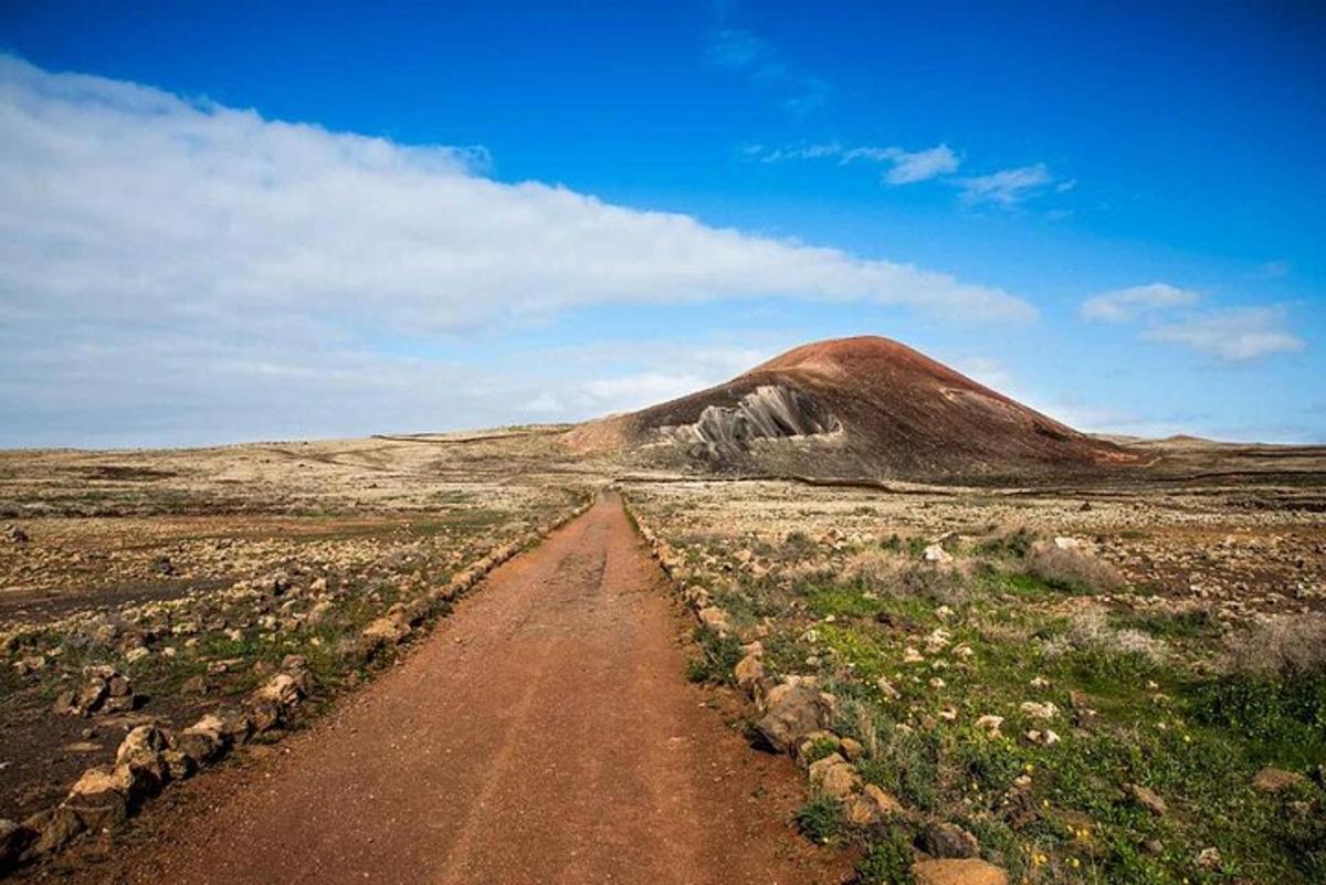 a dirt road in the middle of a desert with a mountain